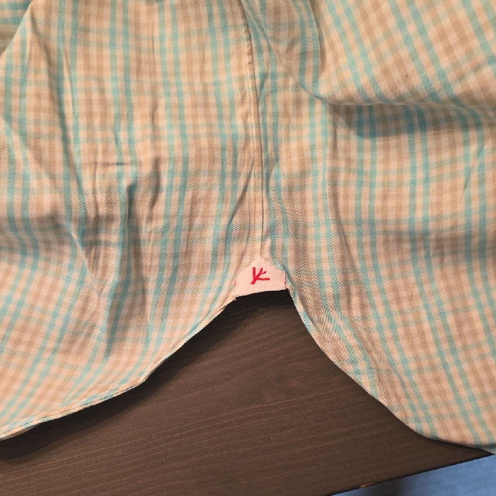 Isaia Men's Aqua and Beige Plaid Shirt - Picture 7 of 7
